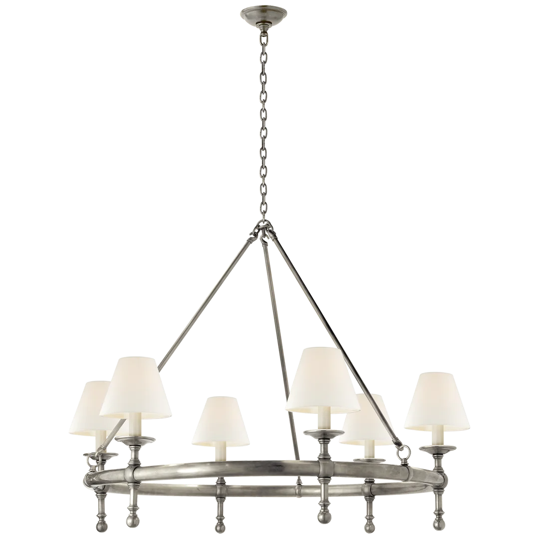 Classical Ring Chandelier-Visual Comfort-VISUAL-SL 5812AN-L-ChandeliersAntique Nickel-Linen Shades-4-France and Son