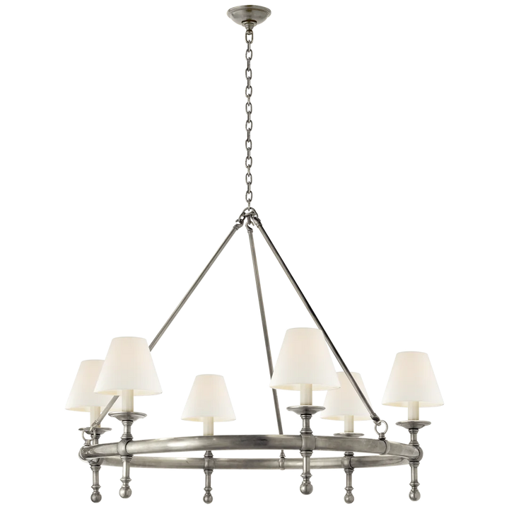 Classical Ring Chandelier-Visual Comfort-VISUAL-SL 5812AN-L-ChandeliersAntique Nickel-Linen Shades-4-France and Son