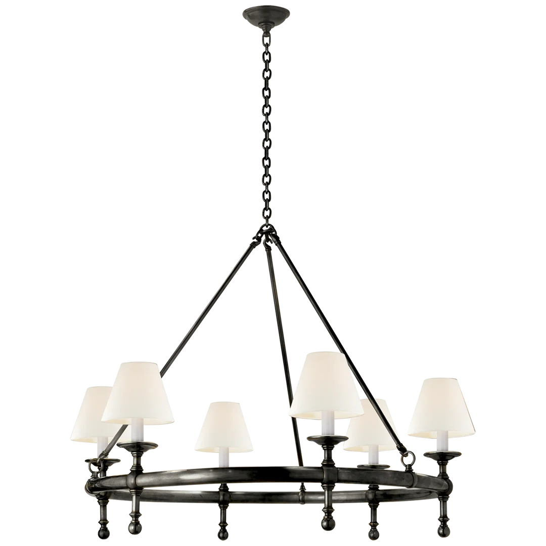 Classical Ring Chandelier-Visual Comfort-VISUAL-SL 5812BZ-L-ChandeliersBronze-Linen Shades-6-France and Son