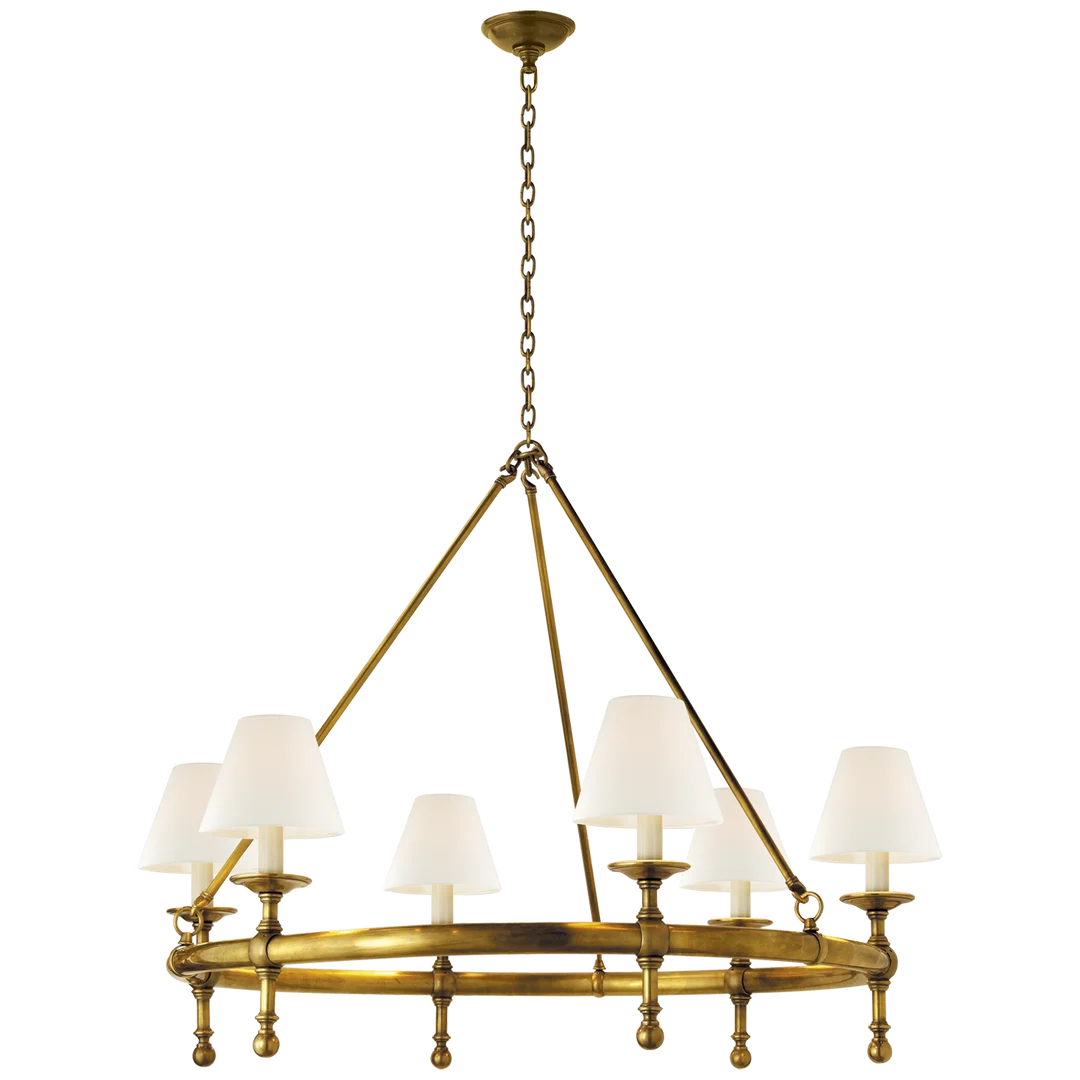 Classical Ring Chandelier-Visual Comfort-VISUAL-SL 5812HAB-L-ChandeliersHand-Rubbed Antique Brass-Linen Shades-8-France and Son
