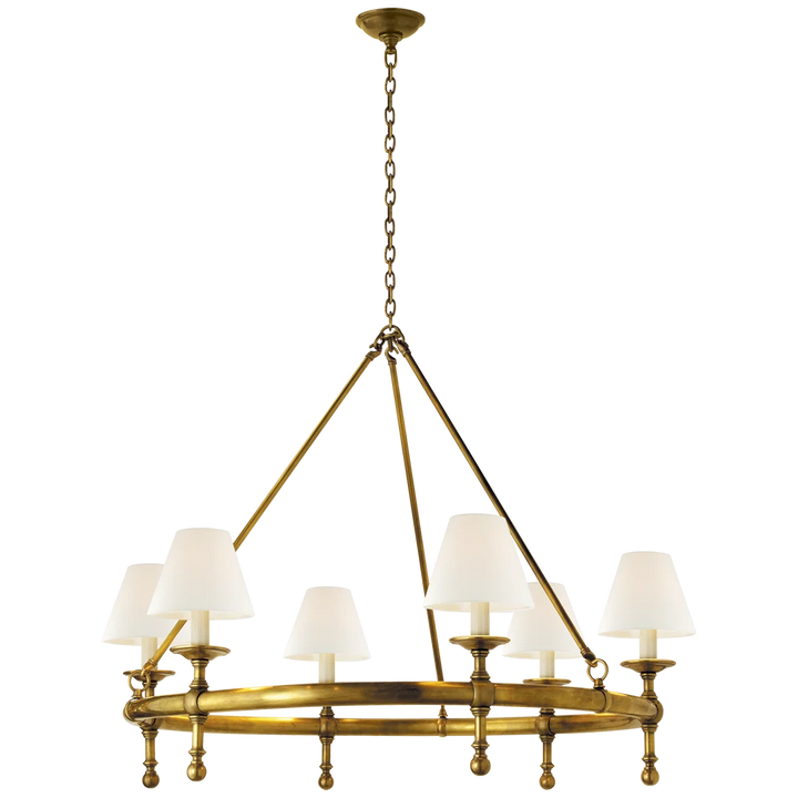 Classical Ring Chandelier-Visual Comfort-VISUAL-SL 5812HAB-L-ChandeliersHand-Rubbed Antique Brass-Linen Shades-8-France and Son