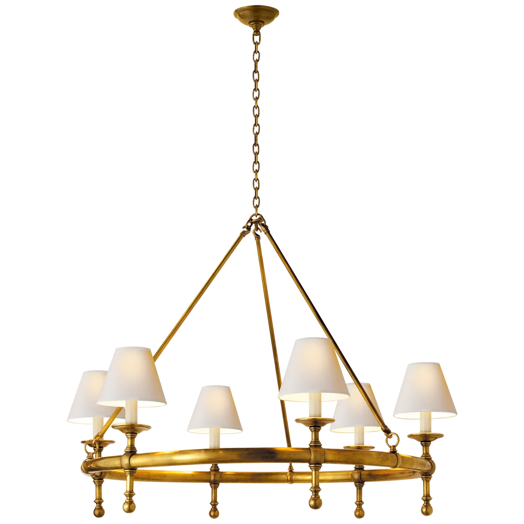 Classical Ring Chandelier-Visual Comfort-VISUAL-SL 5812HAB-NP-ChandeliersHand-Rubbed Antique Brass-Natural Paper Shades-1-France and Son