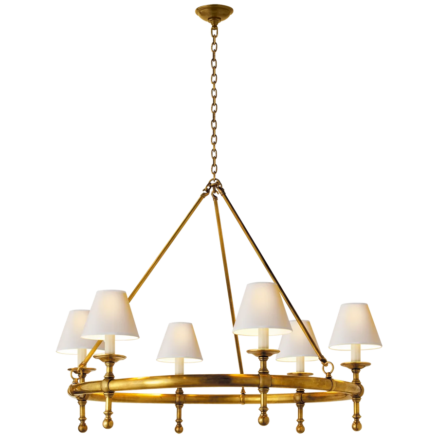 Classical Ring Chandelier-Visual Comfort-VISUAL-SL 5812HAB-NP-ChandeliersHand-Rubbed Antique Brass-Natural Paper Shades-1-France and Son
