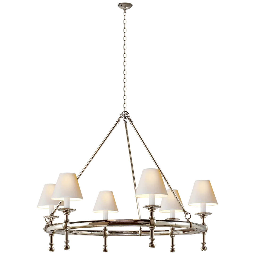 Classical Ring Chandelier-Visual Comfort-VISUAL-SL 5812PN-NP-ChandeliersPolished Nickel-Linen Shades-3-France and Son