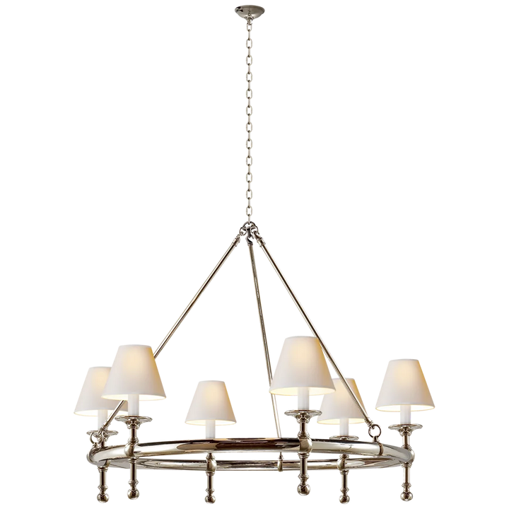 Classical Ring Chandelier-Visual Comfort-VISUAL-SL 5812PN-NP-ChandeliersPolished Nickel-Linen Shades-3-France and Son