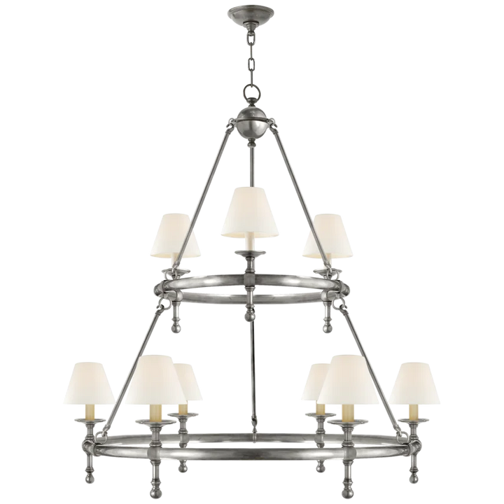 Clarissa Two-Tier Ring Chandelier-Visual Comfort-VISUAL-SL 5813AN-L-ChandeliersAntique Nickel-Linen Shades-1-France and Son