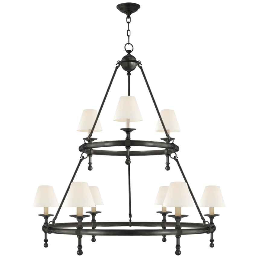 Clarissa Two-Tier Ring Chandelier-Visual Comfort-VISUAL-SL 5813BZ-L-ChandeliersBronze-Linen Shades-3-France and Son