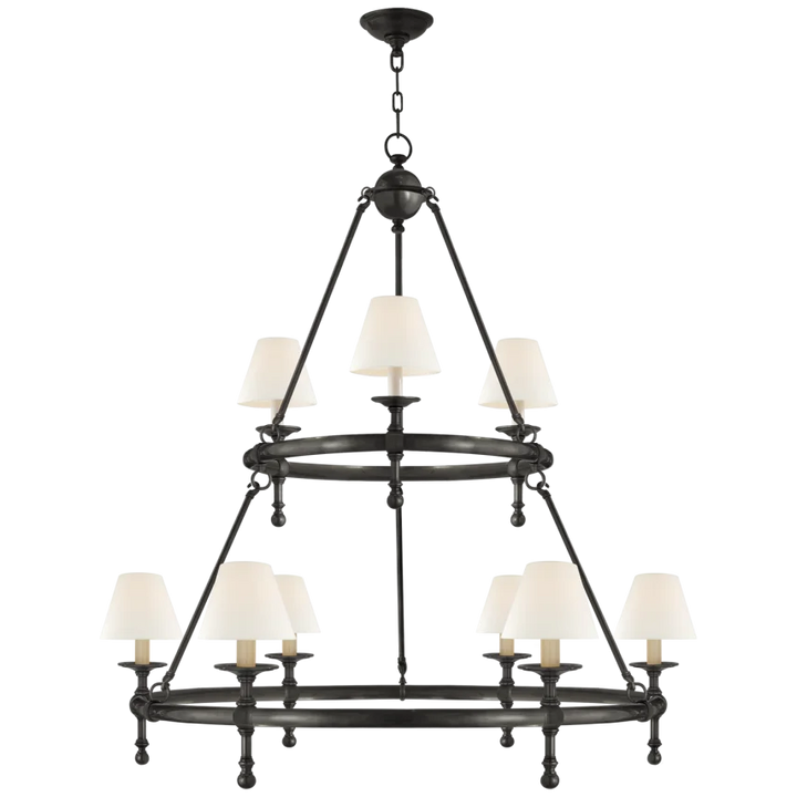 Clarissa Two-Tier Ring Chandelier-Visual Comfort-VISUAL-SL 5813BZ-L-ChandeliersBronze-Linen Shades-3-France and Son