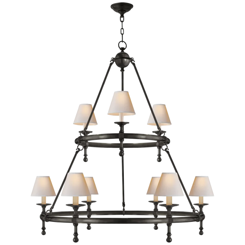 Clarissa Two-Tier Ring Chandelier-Visual Comfort-VISUAL-SL 5813BZ-NP-ChandeliersBronze-Natural Paper Shades-4-France and Son