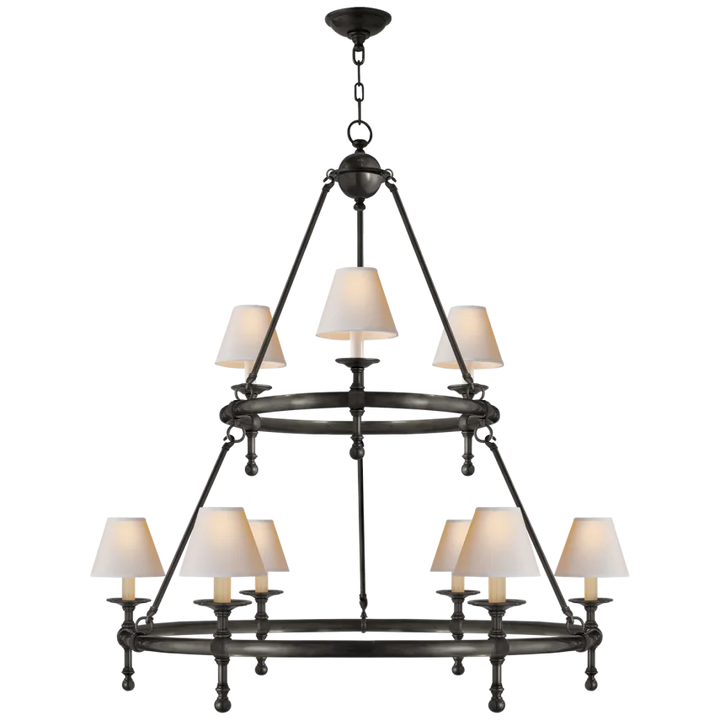 Clarissa Two-Tier Ring Chandelier-Visual Comfort-VISUAL-SL 5813BZ-NP-ChandeliersBronze-Natural Paper Shades-4-France and Son