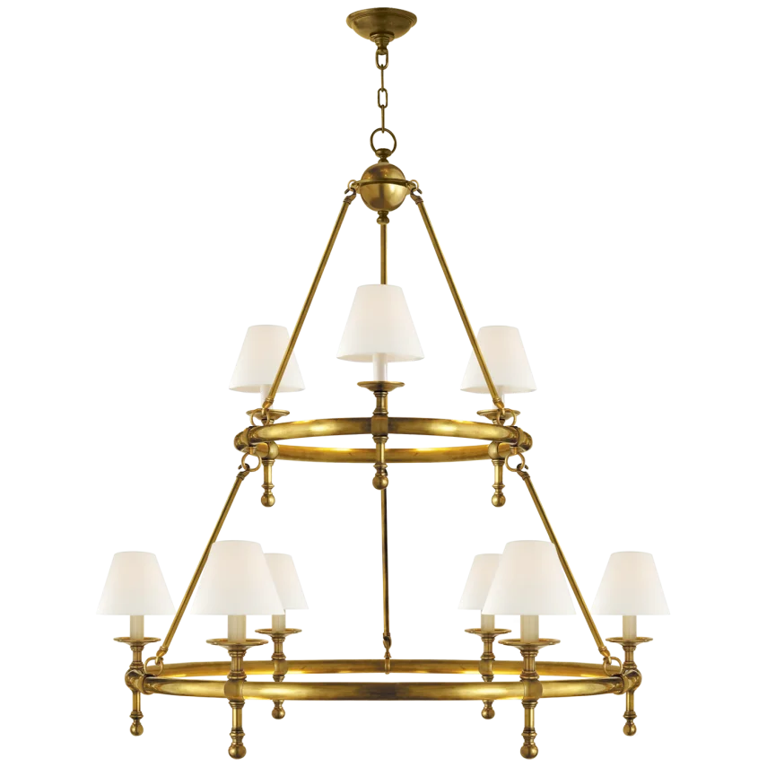 Clarissa Two-Tier Ring Chandelier-Visual Comfort-VISUAL-SL 5813HAB-L-ChandeliersHand-Rubbed Antique Brass-Linen Shades-5-France and Son