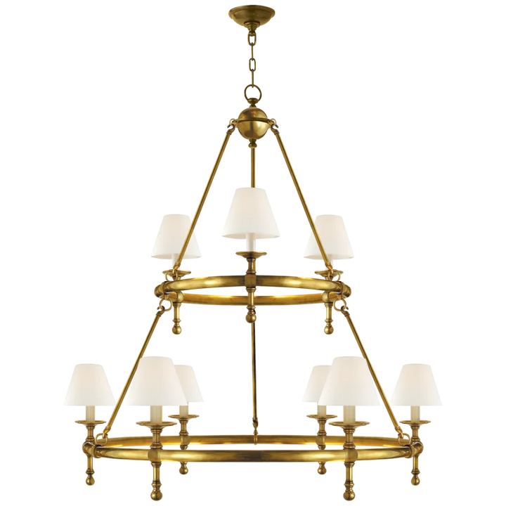 Clarissa Two-Tier Ring Chandelier-Visual Comfort-VISUAL-SL 5813HAB-L-ChandeliersHand-Rubbed Antique Brass-Linen Shades-5-France and Son