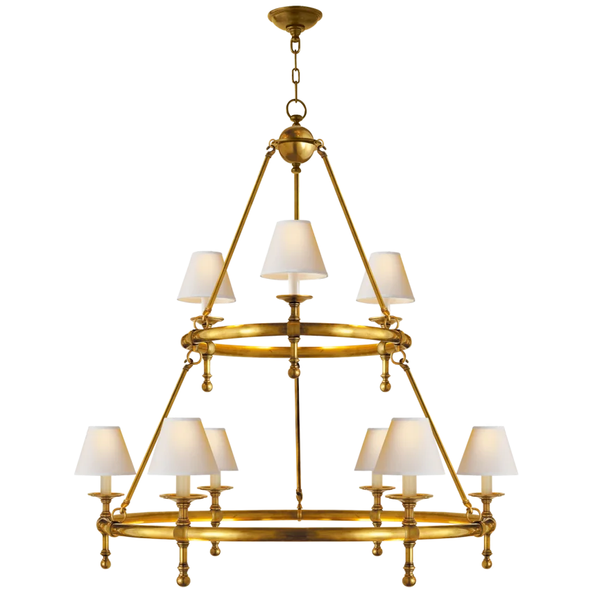 Clarissa Two-Tier Ring Chandelier-Visual Comfort-VISUAL-SL 5813HAB-NP-ChandeliersHand-Rubbed Antique Brass-Natural Paper Shades-6-France and Son