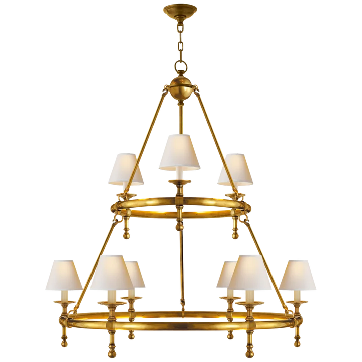 Clarissa Two-Tier Ring Chandelier-Visual Comfort-VISUAL-SL 5813HAB-NP-ChandeliersHand-Rubbed Antique Brass-Natural Paper Shades-6-France and Son