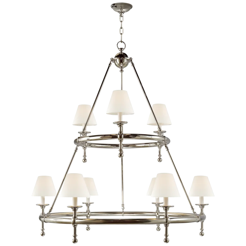 Clarissa Two-Tier Ring Chandelier-Visual Comfort-VISUAL-SL 5813PN-L-ChandeliersPolished Nickel-Linen Shades-7-France and Son