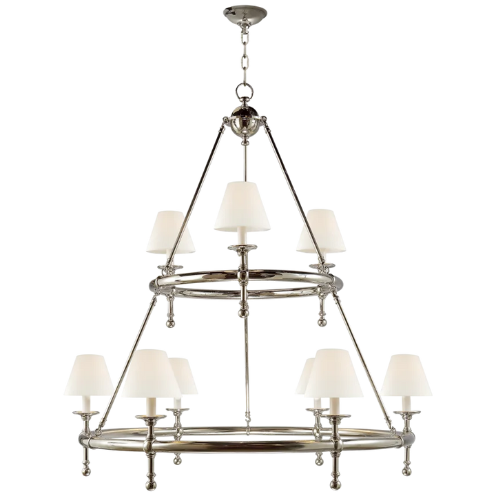 Clarissa Two-Tier Ring Chandelier-Visual Comfort-VISUAL-SL 5813PN-L-ChandeliersPolished Nickel-Linen Shades-7-France and Son