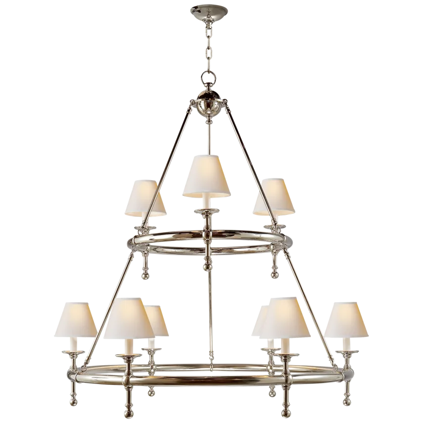 Clarissa Two-Tier Ring Chandelier-Visual Comfort-VISUAL-SL 5813PN-NP-ChandeliersPolished Nickel-Natural Paper Shades-8-France and Son