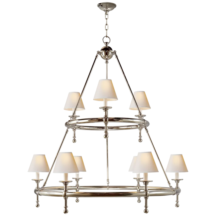 Clarissa Two-Tier Ring Chandelier-Visual Comfort-VISUAL-SL 5813PN-NP-ChandeliersPolished Nickel-Natural Paper Shades-8-France and Son