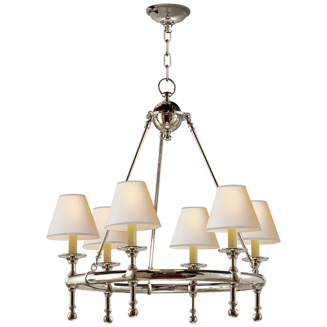 Classical Mini Ring Chandelier-Visual Comfort-VISUAL-SL 5814PN-NP-ChandeliersPolished Nickel-Natural Paper-2-France and Son