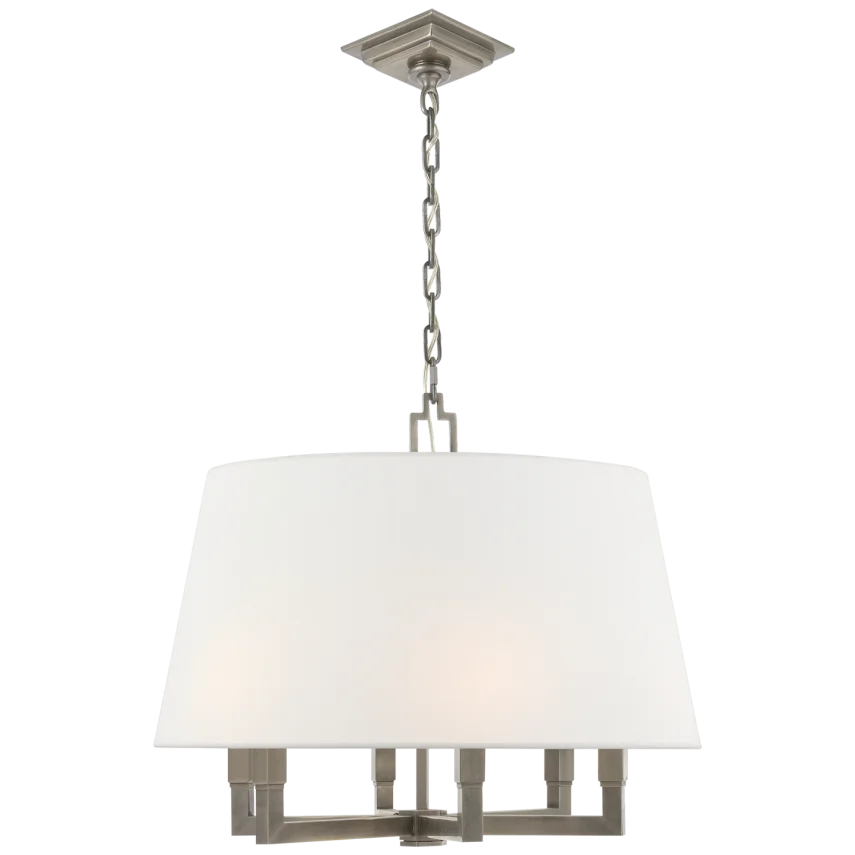 Square Tumy Hanging Shade-Visual Comfort-VISUAL-SL 5820AN-L-1-PendantsAntique Nickel-Linen Shade-1-France and Son