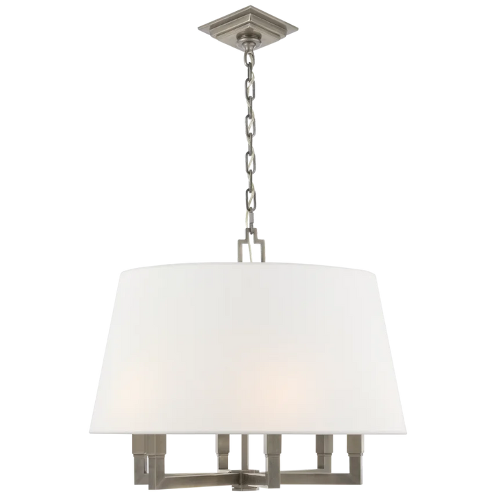 Square Tumy Hanging Shade-Visual Comfort-VISUAL-SL 5820AN-L-1-PendantsAntique Nickel-Linen Shade-1-France and Son