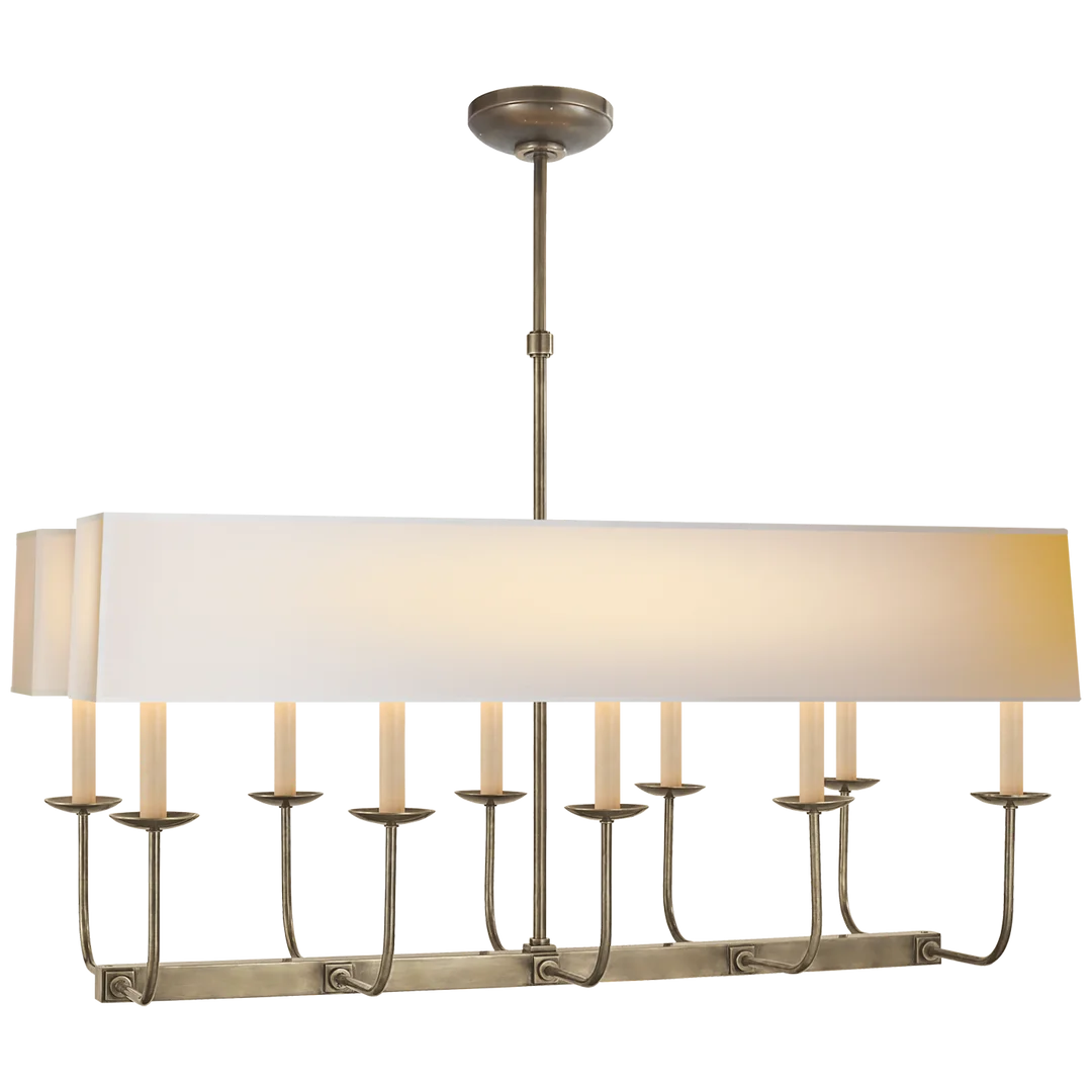 Lyn Branched Chandelier-Visual Comfort-VISUAL-SL 5863HAB-NP2-ChandeliersHand-Rubbed Antique Brass-Natural Paper Rectangle Shade-3-France and Son