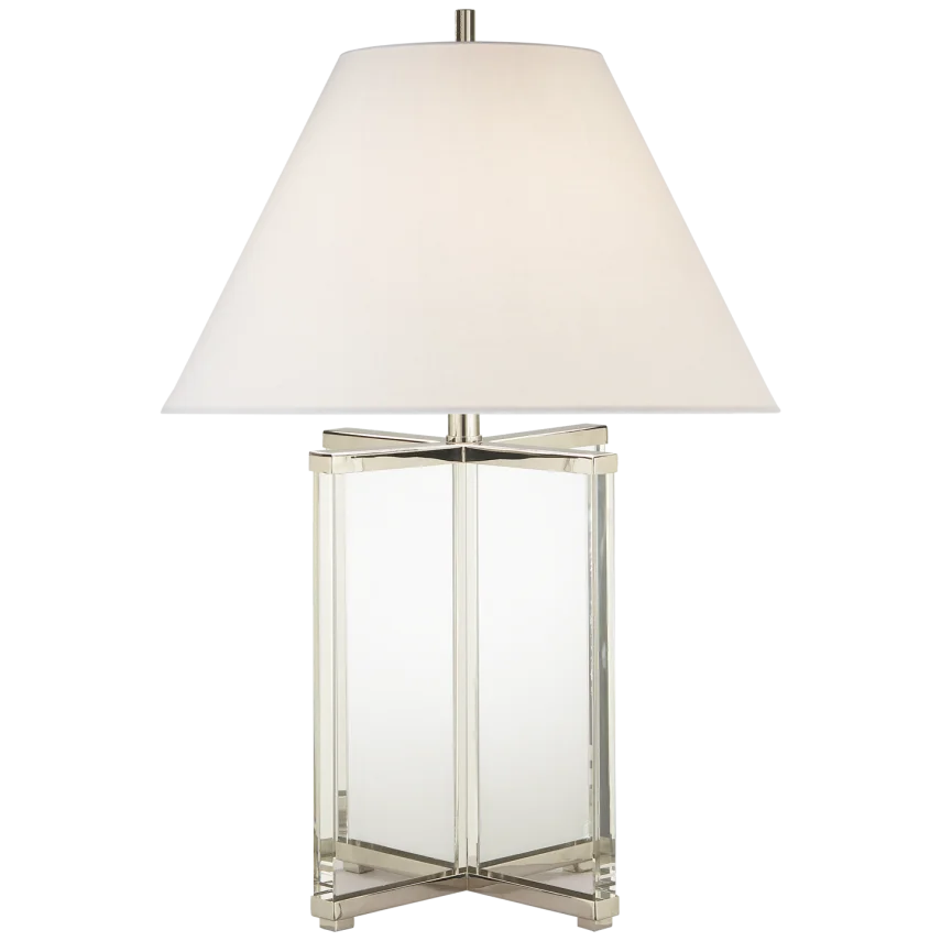 Camel Table Lamp-Visual Comfort-VISUAL-SP 3005CG-L-Table LampsPolished Nickel-Crystal with Linen Shade-2-France and Son