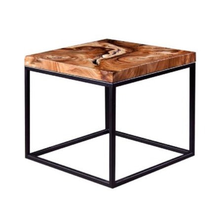 Martin Side Table, Chamcha Wood, Black Metal Base-Phillips Collection-PHIL-TH62862-Side Tables-1-France and Son