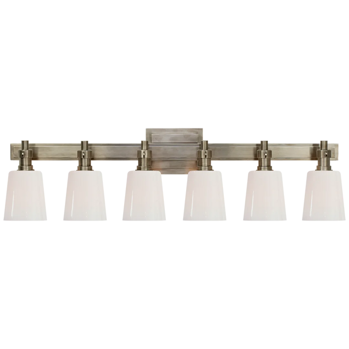 Brian Six-Light Linear Bath Sconce-Visual Comfort-VISUAL-TOB 2154AN-WG-Bathroom VanityAntique Nickel-White Glass-1-France and Son