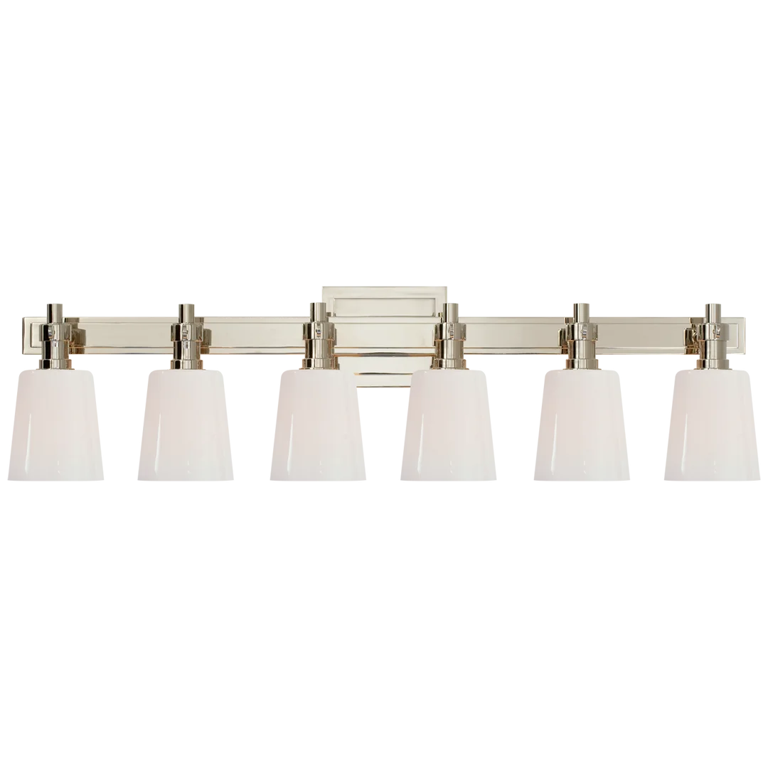 Brian Six-Light Linear Bath Sconce-Visual Comfort-VISUAL-TOB 2154PN-WG-Bathroom VanityPolished Nickel-White Glass-5-France and Son