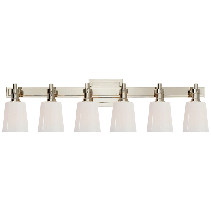 Brian Six-Light Linear Bath Sconce-Visual Comfort-VISUAL-TOB 2154PN-WG-Bathroom VanityPolished Nickel-White Glass-5-France and Son