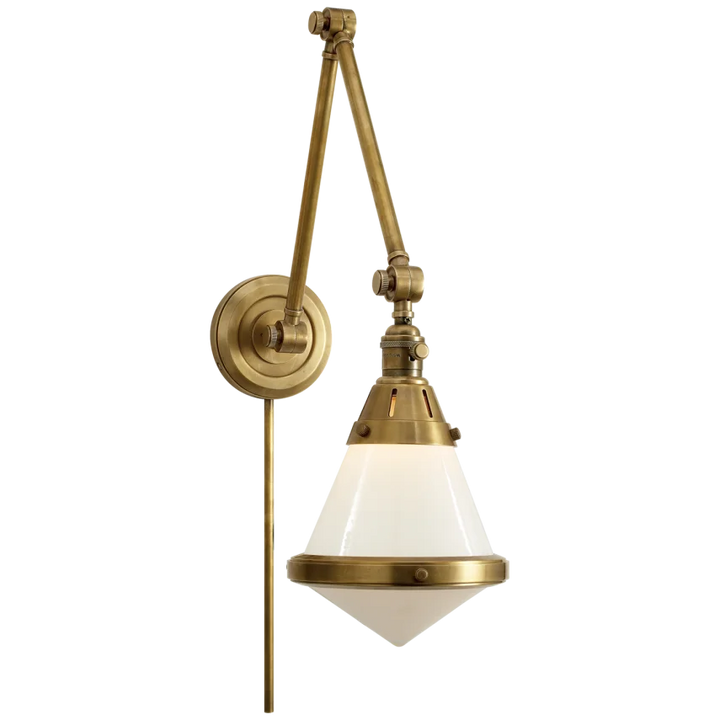 Galuna Library Wall Light-Visual Comfort-VISUAL-TOB 2156HAB-WG-Wall LightingHand-Rubbed Antique Brass-White Glass-6-France and Son