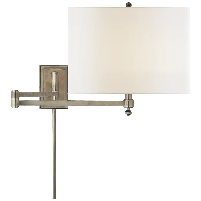 Huwing Arm-Visual Comfort-VISUAL-TOB 2204AN-L-1-Wall LightingAntique Nickel-Linen Shade-1-France and Son