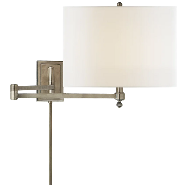 Huwing Arm-Visual Comfort-VISUAL-TOB 2204AN-L-1-Wall LightingAntique Nickel-Linen Shade-1-France and Son