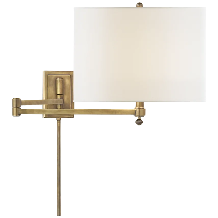 Huwing Arm-Visual Comfort-VISUAL-TOB 2204HAB-L-Wall LightingHand-Rubbed Antique Brass-Linen Shade-5-France and Son