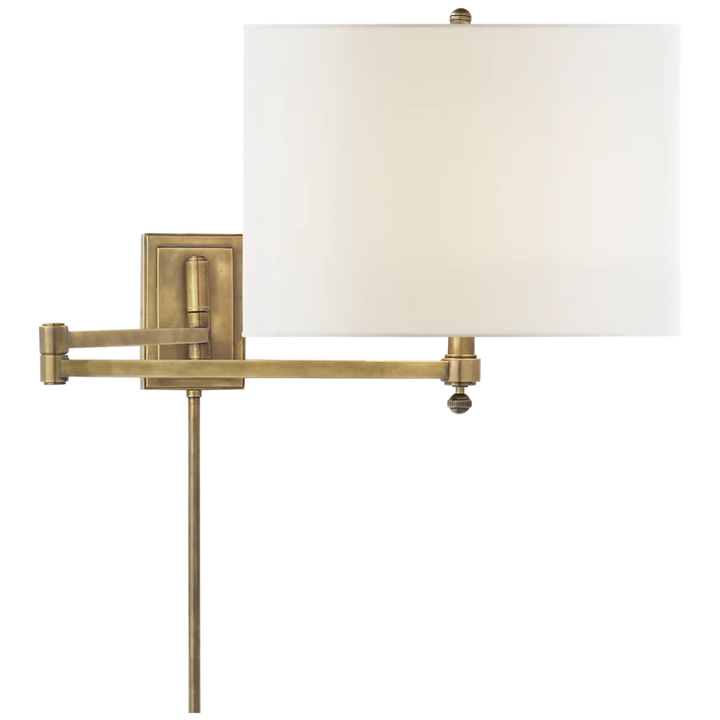 Huwing Arm-Visual Comfort-VISUAL-TOB 2204HAB-L-Wall LightingHand-Rubbed Antique Brass-Linen Shade-5-France and Son