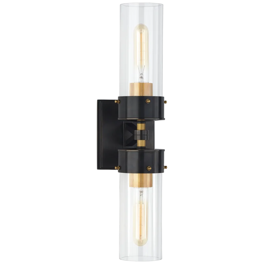 Maria Large Double Bath Sconce-Visual Comfort-VISUAL-TOB 2315BZ/HAB-CG-Bathroom LightingBronze and Hand-Rubbed Antique Brass-Clear Glass-1-France and Son