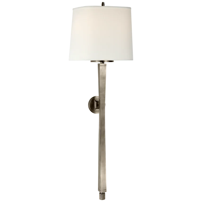 Edbra Baluster Sconce-Visual Comfort-VISUAL-TOB 2741AN-L-Wall LightingAntique Nickel-Linen Shade-1-France and Son