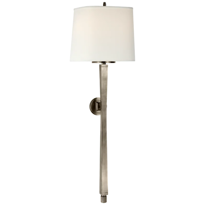 Edbra Baluster Sconce-Visual Comfort-VISUAL-TOB 2741AN-L-Wall LightingAntique Nickel-Linen Shade-1-France and Son