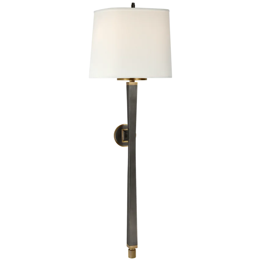 Edbra Baluster Sconce-Visual Comfort-VISUAL-TOB 2741BZ/HAB-L-Wall LightingBronze with Antique Brass-Linen Shade-3-France and Son