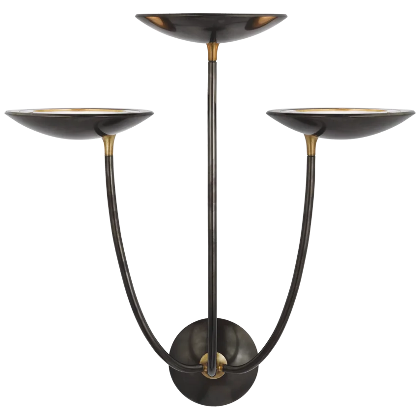 Kenny Large Triple Sconce-Visual Comfort-VISUAL-TOB 2785BZ/HAB-Wall SconcesBronze And Hand-Rubbed Antique Brass-1-France and Son