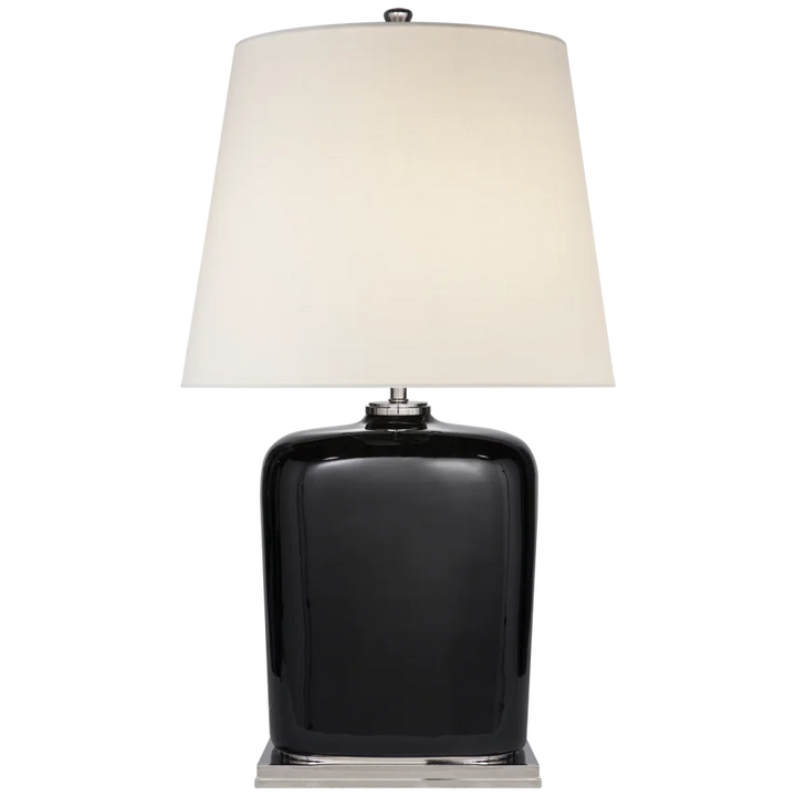 Minie Table Lamp-Visual Comfort-VISUAL-TOB 3804BLK-L-Table LampsBlack Porcelain-Linen Shade-1-France and Son