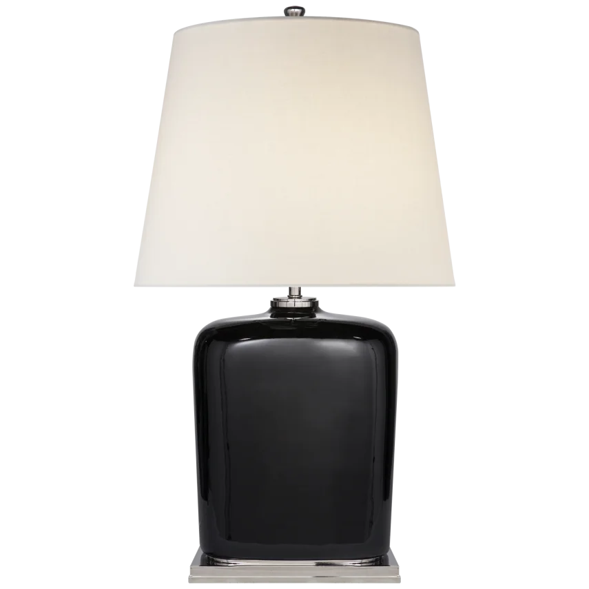 Minie Table Lamp-Visual Comfort-VISUAL-TOB 3804BLK-L-Table LampsBlack Porcelain-Linen Shade-1-France and Son