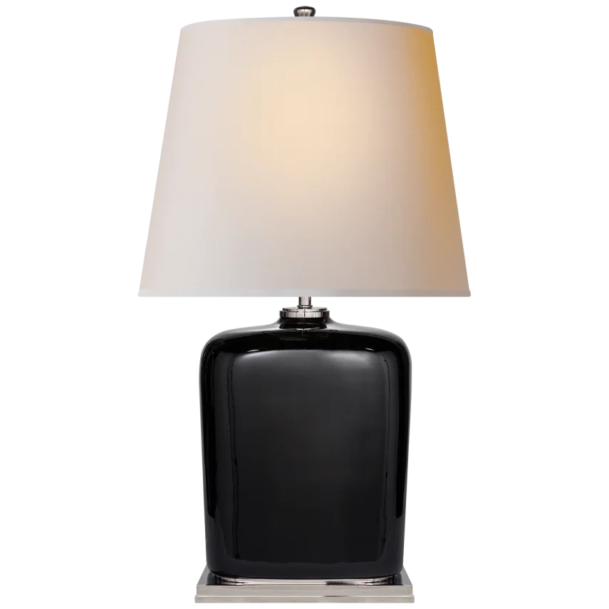 Minie Table Lamp-Visual Comfort-VISUAL-TOB 3804BLK-NP-Table LampsBlack Porcelain-Natural Paper Shade-2-France and Son