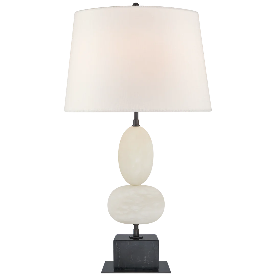 Dany Medium Table Lamp-Visual Comfort-VISUAL-TOB 3980ALB/BM-L-Table LampsAlabaster and Black Marble-Linen Shades-1-France and Son