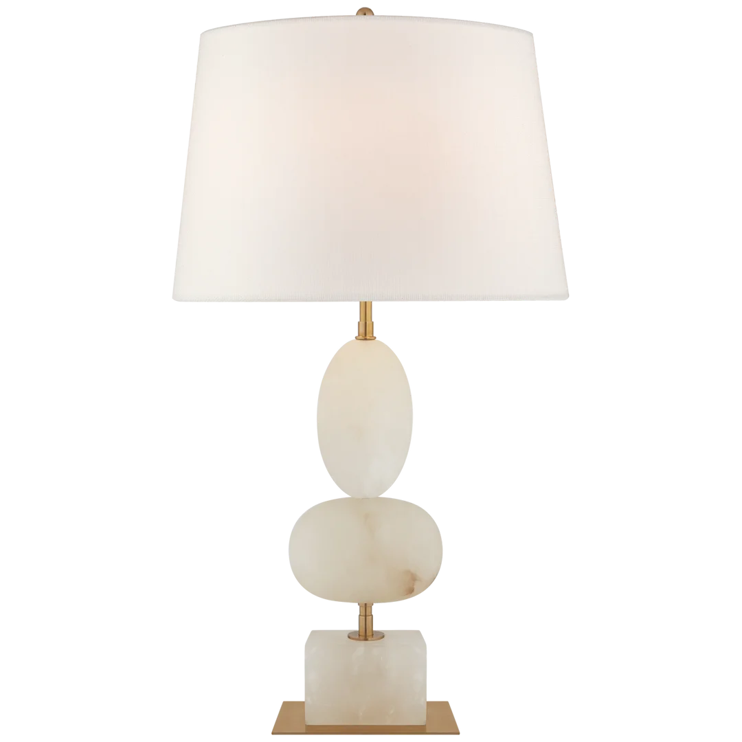 Dany Medium Table Lamp-Visual Comfort-VISUAL-TOB 3980ALB-L-Table LampsAlabaster-Linen Shades-2-France and Son