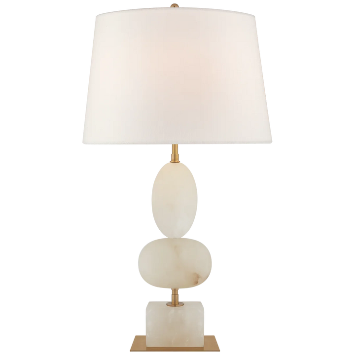 Dany Medium Table Lamp-Visual Comfort-VISUAL-TOB 3980ALB-L-Table LampsAlabaster-Linen Shades-2-France and Son