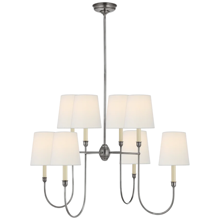 Vendy Large Chandelier-Visual Comfort-VISUAL-TOB 5008AS-L-ChandeliersAntique Silver-Linen Shades-1-France and Son