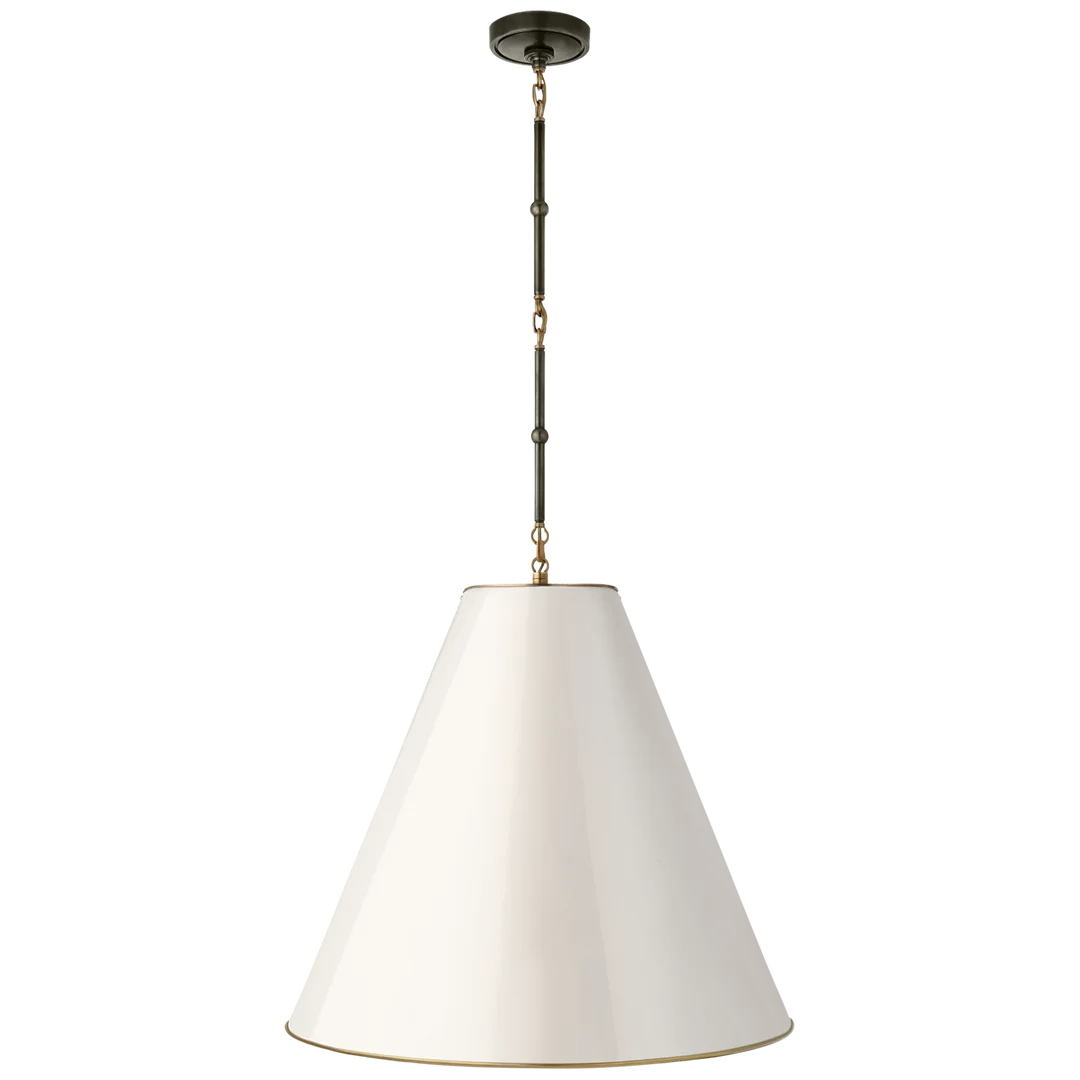 Greatman Large Hanging Lamp-Visual Comfort-VISUAL-TOB 5014BZ/HAB-AW-ChandeliersBronze and Hand-Rubbed Antique Brass - Antique White Shade-2-France and Son