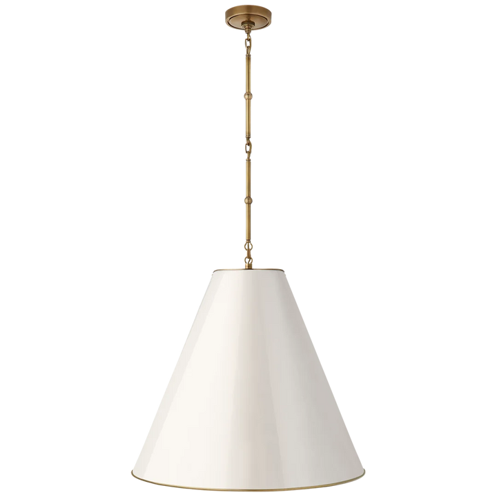 Greatman Large Hanging Lamp-Visual Comfort-VISUAL-TOB 5014HAB-AW-ChandeliersHand-Rubbed Antique Brass - Antique White Shade-8-France and Son